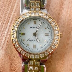 Armitron ladies two tone crystal accented dress watch NEW BATTERY